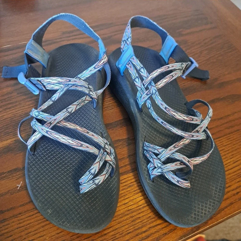 Chaco Z Cloud 2 Womens 12 Blue Multi Strap Toe Loop Hiking Sandals